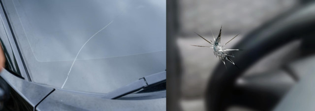 Ветровое стекло, потрескавшееся стекло, трещины