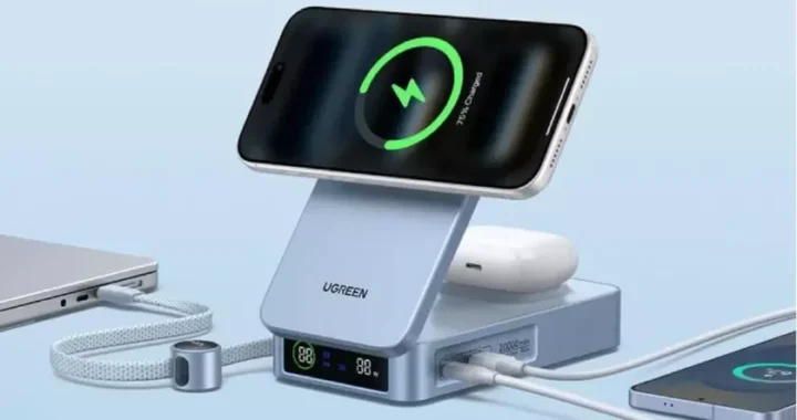 Ugreen выпустила многофункциональную складную зарядную станцию ​​MagFlo 2-в-1 MagSafe с поддержкой Qi2 и встроенным аккумулятором емкостью 20 000 мАч
