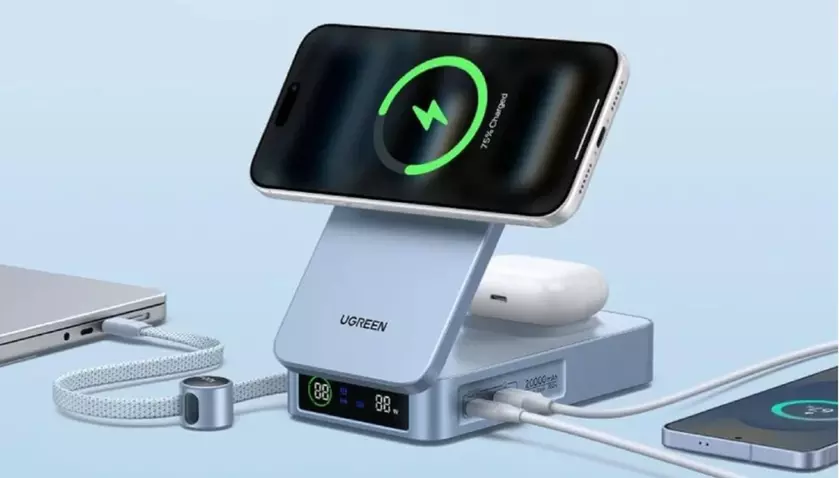 Ugreen выпустила многофункциональную складную зарядную станцию ​​MagFlo 2-в-1 MagSafe с поддержкой Qi2 и встроенным аккумулятором емкостью 20 000 мАч
