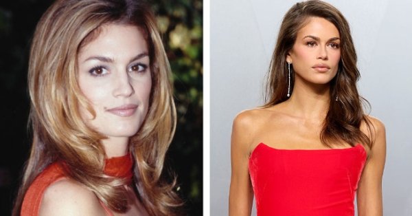 Кайя Гербер воссоздала культовое огненно-красное платье Синди Кроуфорд 1995 года.